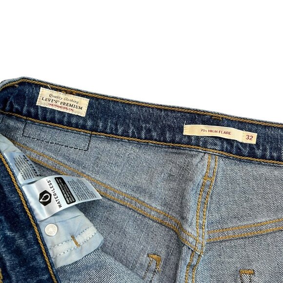 Levis Premium 70s High Flare Jeans Dark Wash Size 32 Bell Bottom Boho Western - Picture 6 of 14